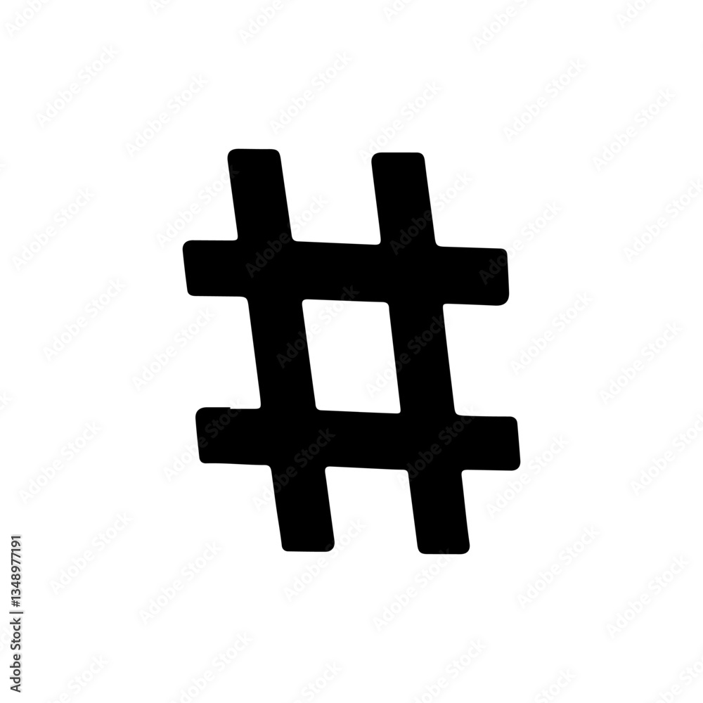 Fototapeta premium Hashtag black silhouette vector illustration on white background 
