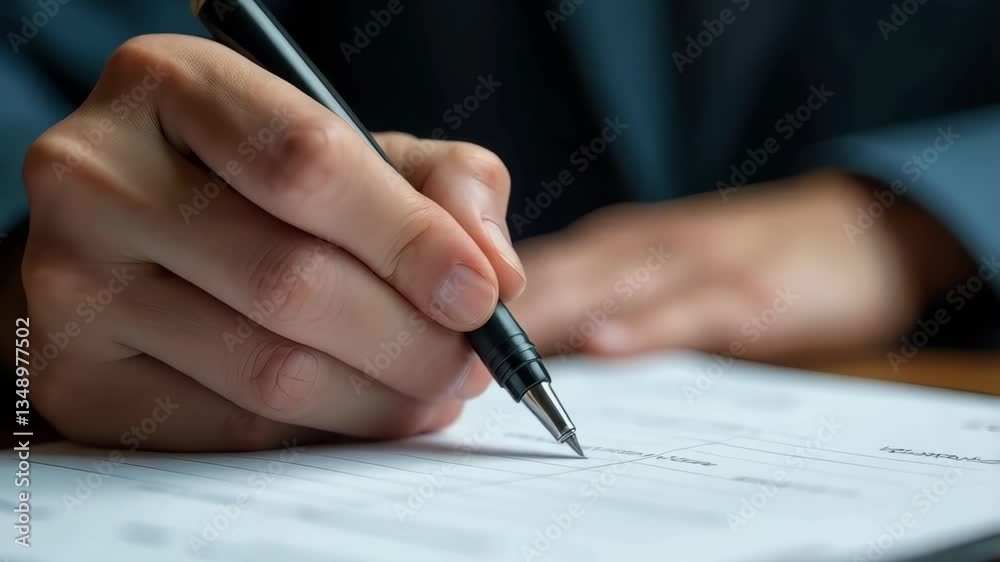 Businessman signing a contract on a document with a pen. Businessman signing a contract on a document with a pen.