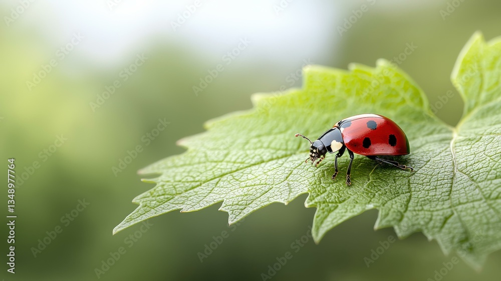 A vibrant ladybug on a green leaf set against a blurred natural background, illustrating nature's beauty A vibrant ladybug on a green leaf set against a blurred natural background, illustrating nature's beauty