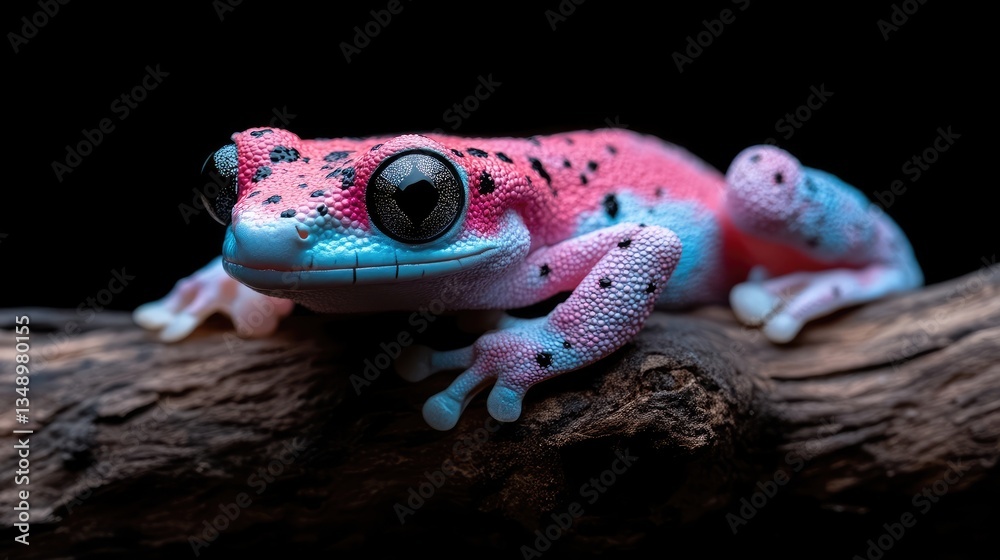 Naklejka premium Vibrant Pink and Blue Frog on Branch