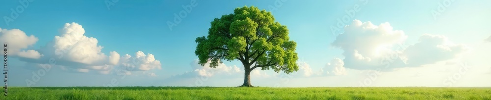 Fototapeta premium Tree is the central focus in this serene and peaceful environment, sky, clouds