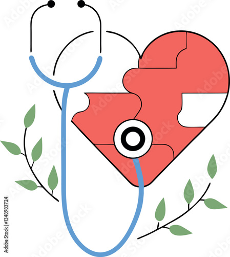 A puzzle piece heart with a stethoscope on it
