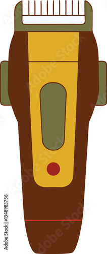 A cartoonish drawing of a brown and yellow hair clipper