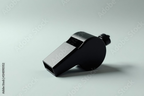 Classic black plastic whistle, smooth surface, close-up , game, sport
