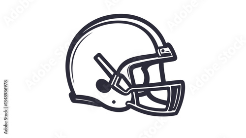 Outline American football helmet icon on white background with copy space