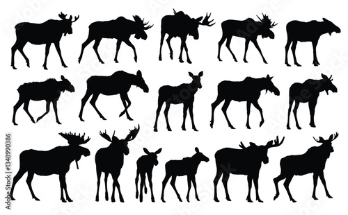 The set silhouettes of forest moose.
