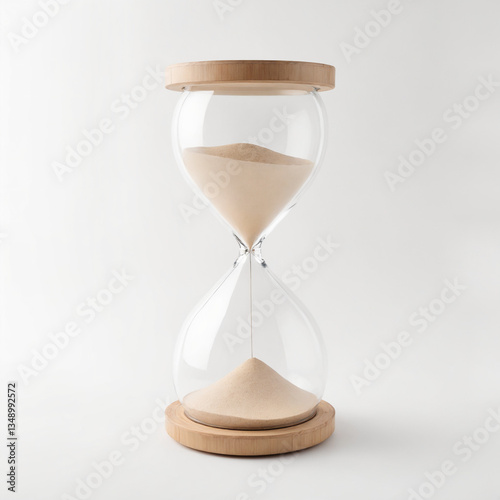 Elegant hourglass timer with fine sand and wooden base in a minimalist style