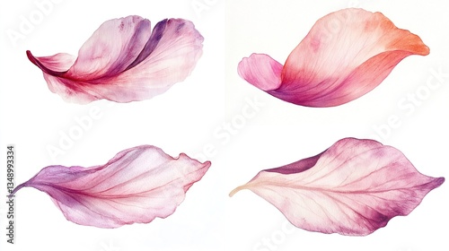 Wallpaper Mural Four watercolor flower petals, pink, purple, isolated on white. Torontodigital.ca