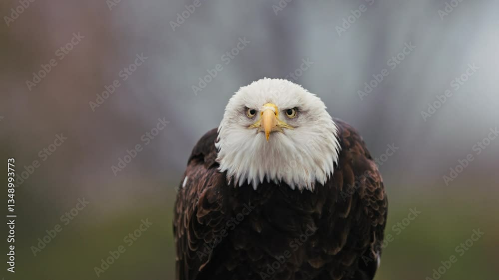 Close frontal portrait of wild bald eagle screaming in slow motion