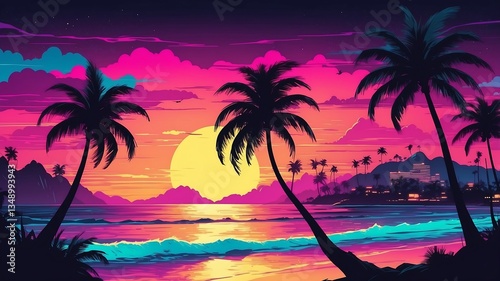 tropical sunset with palm trees