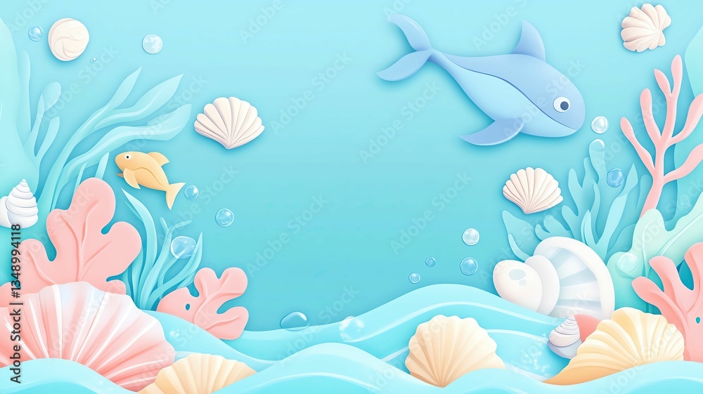 Illustration pastel minimal mockup blank frame for background Colorful marine life in a vibrant underwater scene. Illustration pastel minimal mockup blank frame for background Colorful marine life in a vibrant underwater scene.