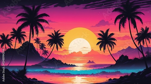 tropical sunset with palm trees