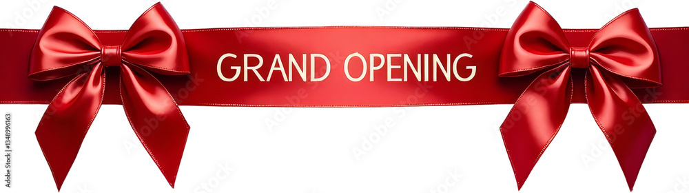 Grand Opening Red Ribbon with Bows, transparent background