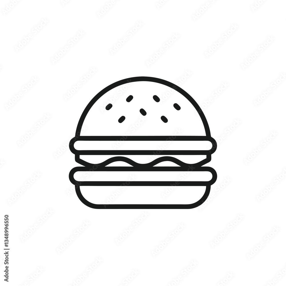 A flat-style burger sign icon featuring a detailed hamburger vector illustration on an isolated background. Perfect for food-related businesses, apps, or websites, this cheeseburger design represents A flat-style burger sign icon featuring a detailed hamburger vector illustration on an isolated background. Perfect for food-related businesses, apps, or websites, this cheeseburger design represents