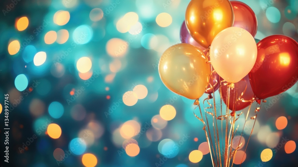 Festive bunch of colorful balloons against a bokeh background. Festive bunch of colorful balloons against a bokeh background.