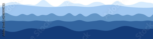 Abstract blue wave pattern with layered ocean and mountain design.