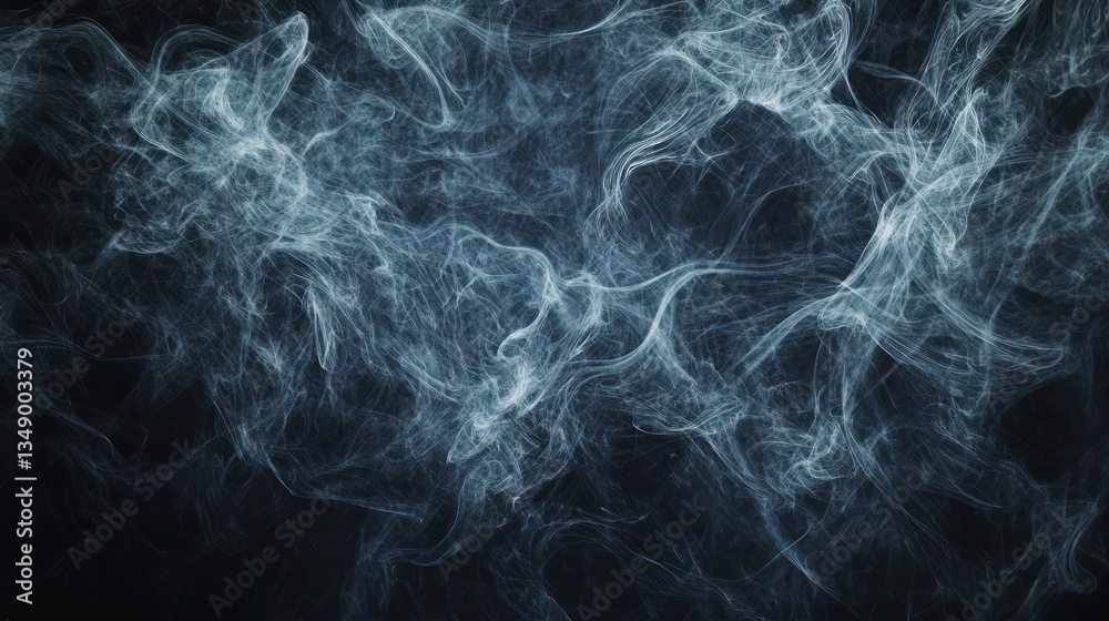 Ethereal blue smoke swirls on dark background, abstract design element Ethereal blue smoke swirls on dark background, abstract design element
