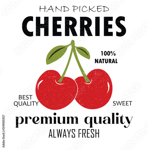 Cherry artwork. Cherry fruit print. Start fresh day. Organic fresh fruit juice artwork. Cherry time. Organic food artwork for the t-shirt. Fruit vintage t-shirt design.