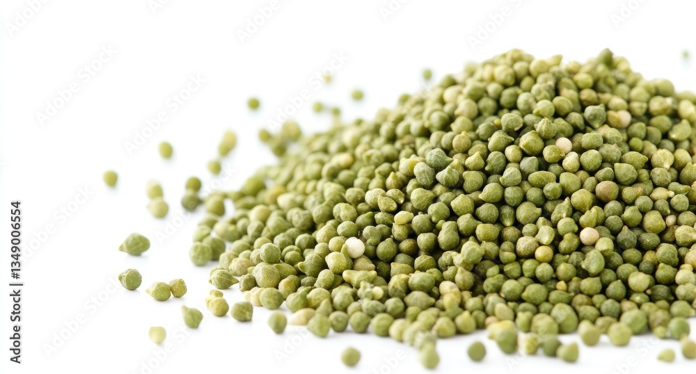 Pile of green seeds on white background Pile of green seeds on white background