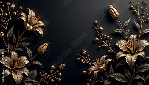 Elegant golden floral design on dark background
