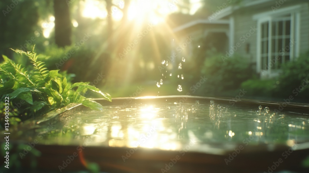 Obraz premium Morning sunlight on a tranquil water feature
