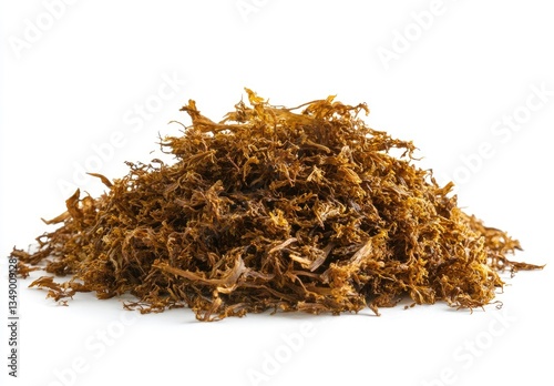 Pile of loose leaf tobacco isolated on white