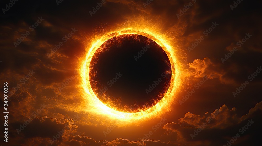 Naklejka premium A breathtaking celestial event, a majestic solar eclipse, the sun's corona forming a luminous ring around the moon against a dark sky.