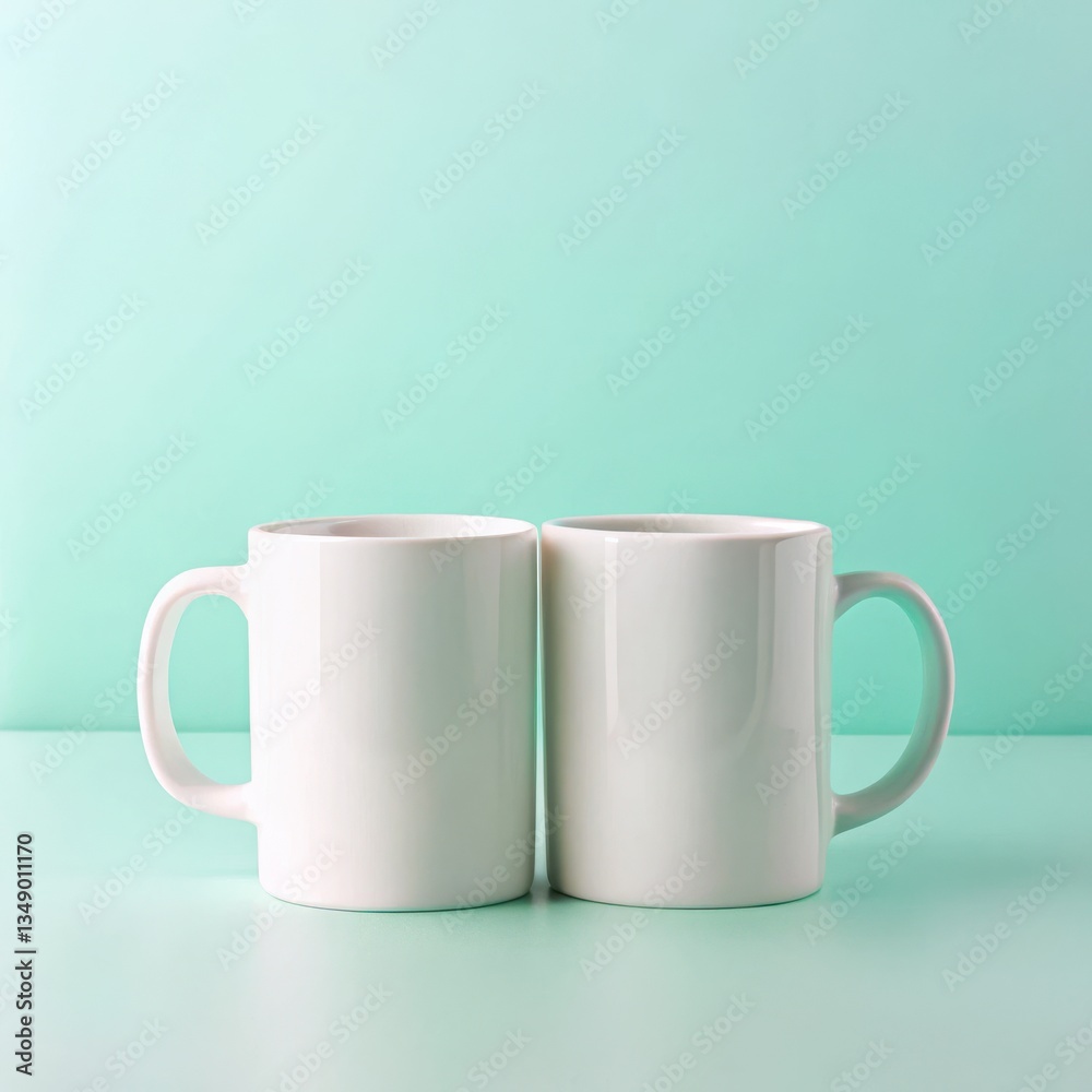 Stylish White Mugs Mockup, Mint Green Background, Minimalist Design, Product Photography Stylish White Mugs Mockup, Mint Green Background, Minimalist Design, Product Photography