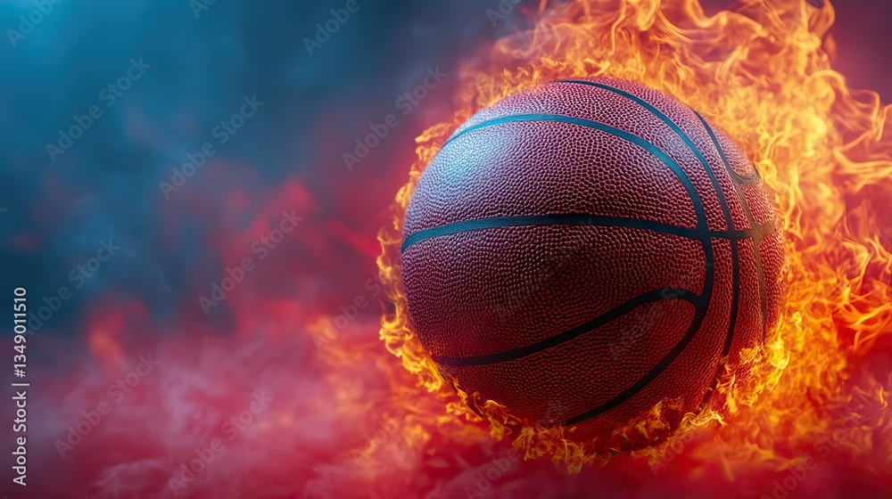 A burning basketball against a gradient background, representing intense competition. A burning basketball against a gradient background, representing intense competition.
