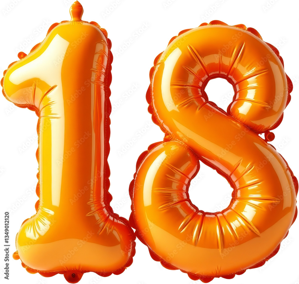 Orange Number 18 Balloon with transparent background