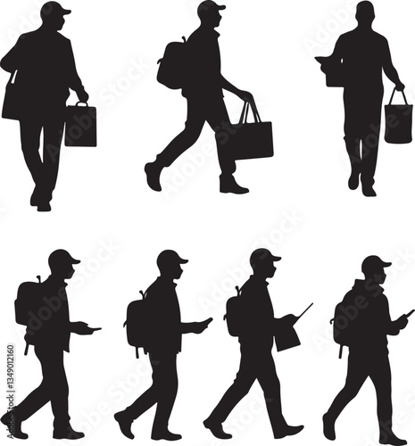 A collection of black silhouette figures depicting various business and delivery professionals in different poses.