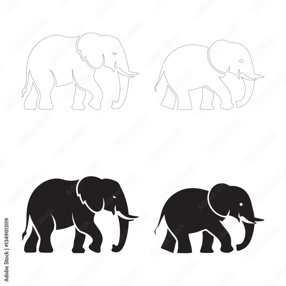 simple Elephant Silhouettes. Fully editable Flat and Outline. simple Elephant Silhouettes. Fully editable Flat and Outline.