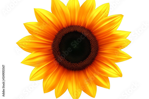 Realistic Illustration Of A Single Isolated Sunflower With Yellow Petals And A Dark Brown Center On A Transparent Background