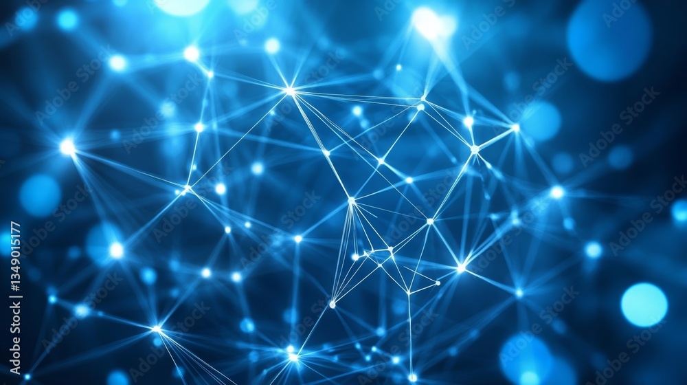 Abstract Network Structure of Connected Bright Blue Dots and Lines on Deep Blue Background Abstract Network Structure of Connected Bright Blue Dots and Lines on Deep Blue Background