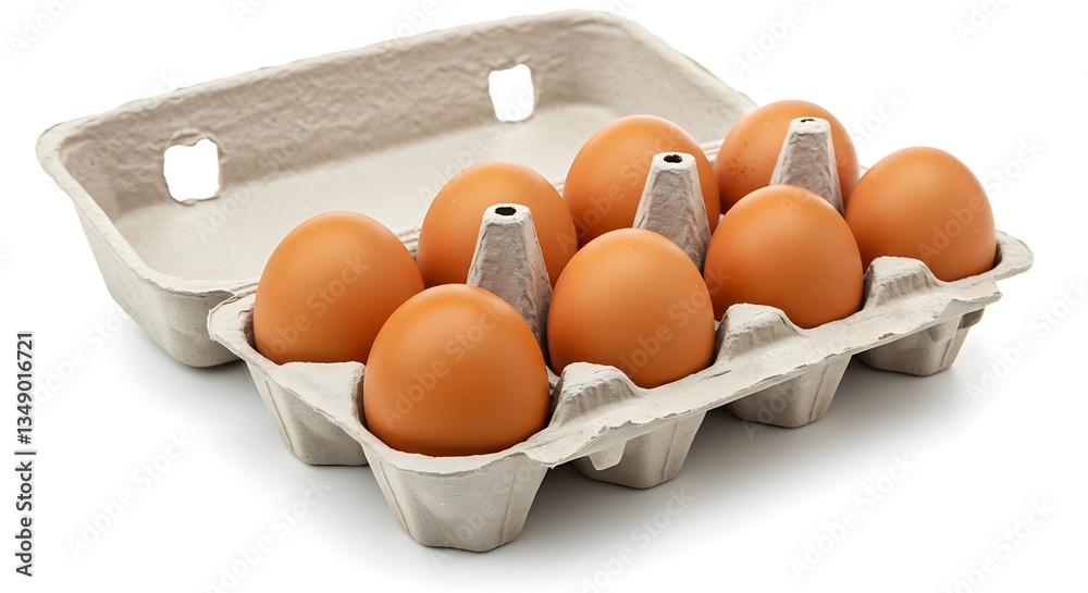 Brown Eggs in Carton Fresh Farm Produce on White Background Brown Eggs in Carton Fresh Farm Produce on White Background
