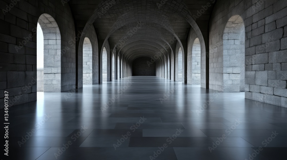 Fototapeta premium Long, arched corridor of a historic building