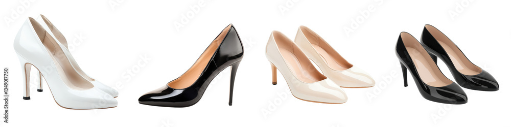 A collection of sophisticated and stylish high heel pumps in a range of classic and contemporary designs showcasing elegant leather and patent leather materials pointed toes A collection of sophisticated and stylish high heel pumps in a range of classic and contemporary designs showcasing elegant leather and patent leather materials pointed toes