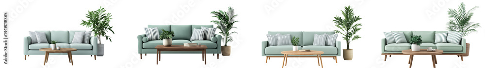 Fototapeta premium A beautifully designed living space featuring a cozy couch wooden coffee table and lush greenery that creates a calm and inviting atmosphere