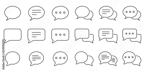 Chat Message Line Icon Set. Speech Bubble, Dialogue, Conversation Outline Icon. Communication, Discussion and Text Box Symbol. Editable Stroke. Isolated Vector Illustration