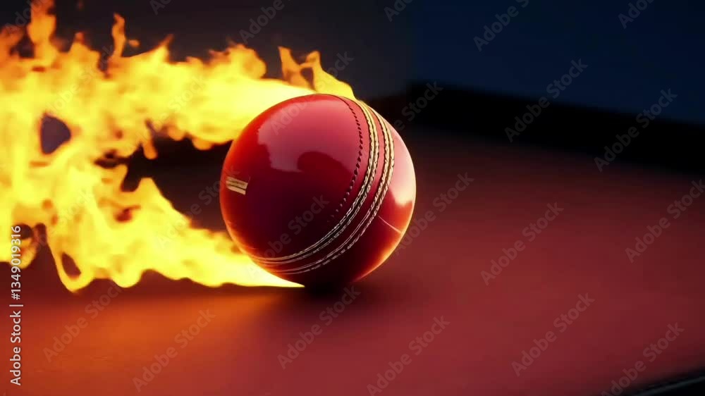 flaming cricket ball scorches through the darkness, symbolizing intensity and passion in the sport. Animation Motion Graphic Video 