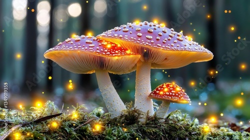 Deep enchanted forest with glowing mushrooms, magical fireflies, ethereal atmosphere