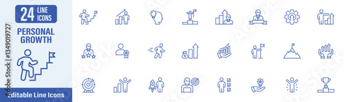 Personal Growth line icon set. Contains icons as personal growth, career progress, career development, success, goal, idea and more. Vector illustration.
