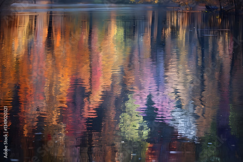 reflections in water, Abstract Reflection Of Colorful Autumn Trees In Water