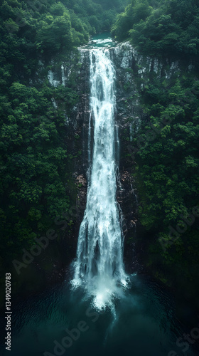 Majestic Waterfall Amidst Lush Green Forest