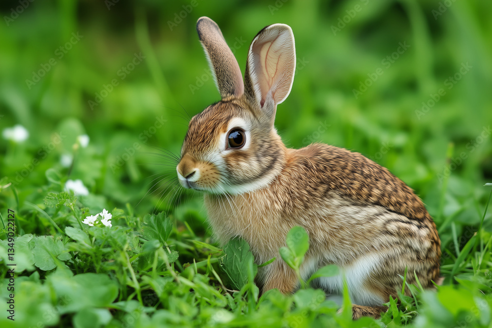 Cute Rabbit Sitting in Green Grass Cute Rabbit Sitting in Green Grass