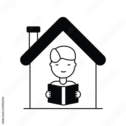 Homeschooling glyph outline icon with white background vector stock illustration
