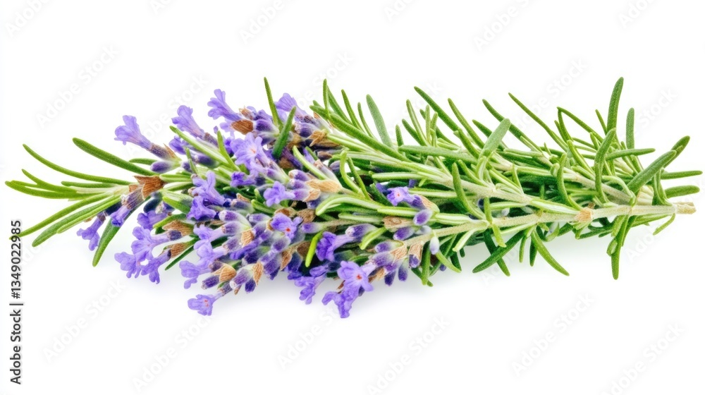 Naklejka premium The bundle of lavender is a fragrant herb known for its medicinal and essential oil uses. Purple flowers adorn the stems, providing a decorative touch to gardens.
