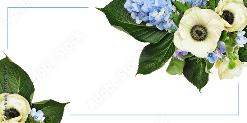 Blue hydrangea, white anemo...