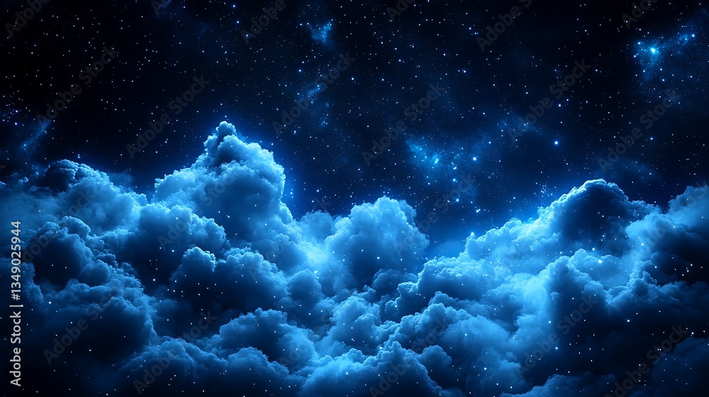 Fototapeta premium Night sky with luminous clouds and stars.