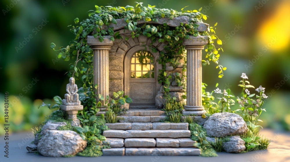 Fototapeta premium Stone Archway Entrance Overgrown with Plants